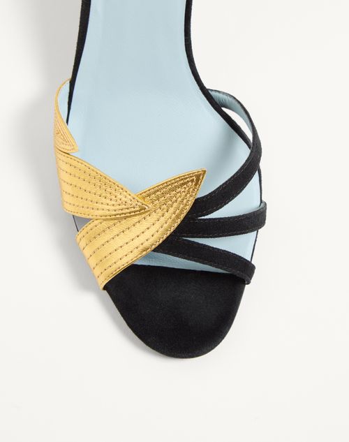 Valentino Garavani - Foliefoliage Suede Slide Sandal 65mm - Black/gold - Woman - Sandals